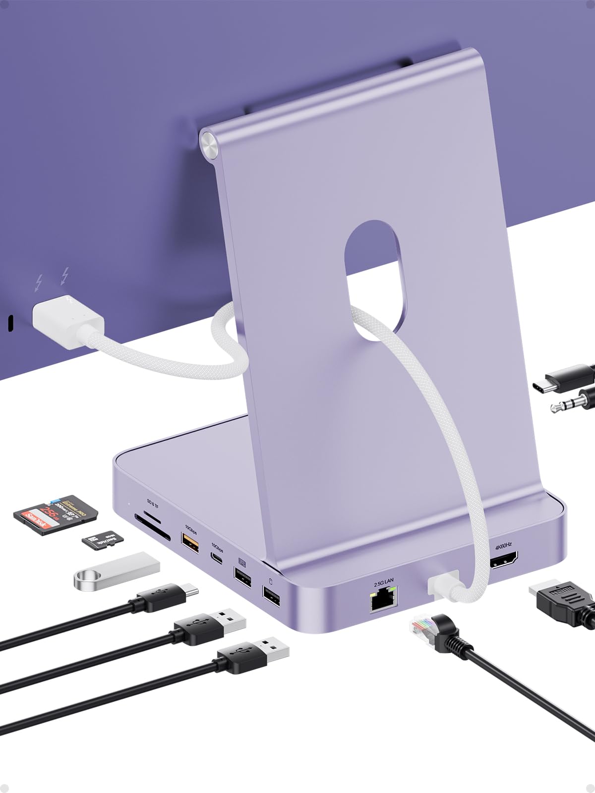 Hub USB-C per iMac 24" M1/M3/M4 con box esterno per SSD M.2 NVMe da 4 TB | PULWTOP hub USB C per iMac da 24" 2021-2024 con HDMI 4K a 60 Hz, 2,5 GbE, USB A/C 3.2 10 Gbit/s, SD/TF, audio - Viola
