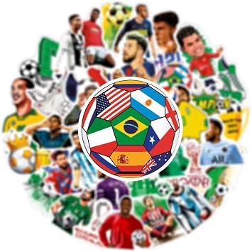 CYWQ 50PCS Soccer Stickers Football Stickers Water Bottle Laptop Sticker World Cup Football Stickers Wardrobe Car Skateboard Phone Luggage Guitar DIY Decal for Kids