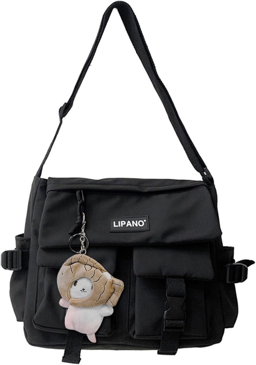JQAliMOVV Nylon Messenger Bag Aesthetic Kawaii Bags with Doll Pendent Cute Japanese Messenger Bag for School