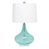 LT3214-BLU Glass Table Lamp with Fabric Shade, Light Blue