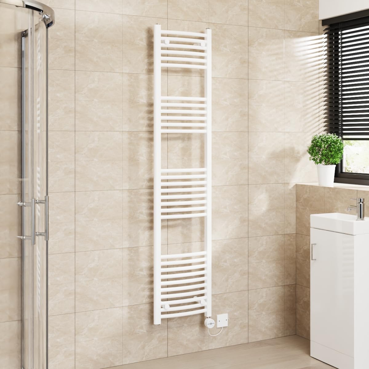 Warmehaus Touch Screen Electric Towel Rail Curved Timer White 1800x400mm — image 1