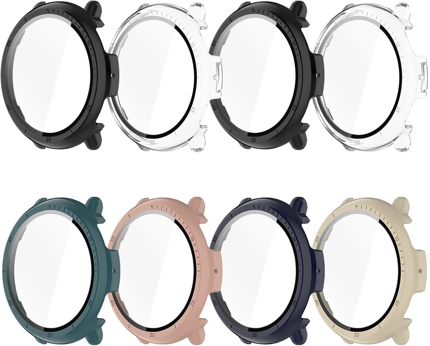 8 Pack Case for Amazfit Active 2 Screen Protector, Hard PC Bumper Overall Protective Tempered Glass Cover Accessories for Amazfit Active 2 SmartWatch Clear