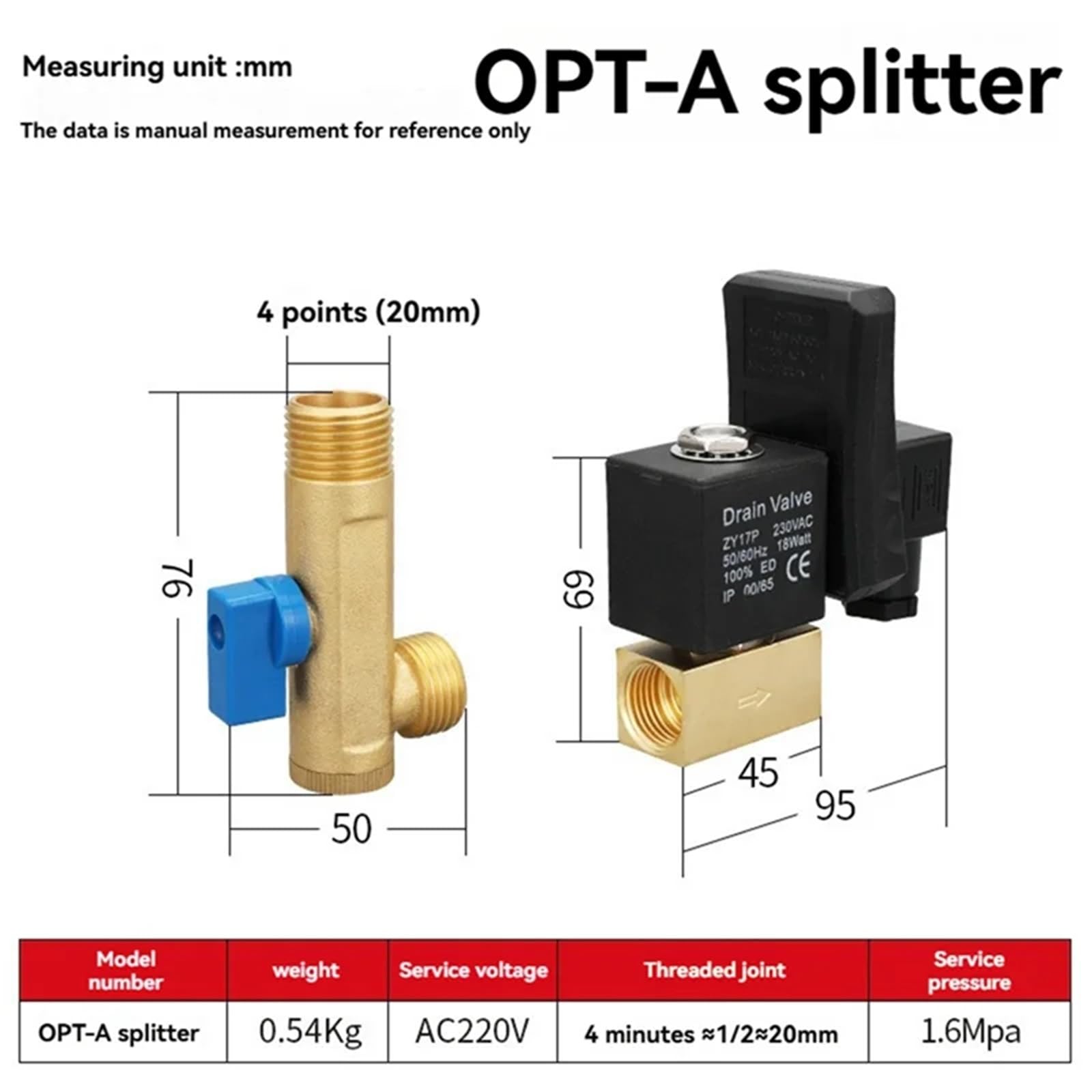Válvula solenoide de drenaje automático for compresores de aire, filtros secadores, fácil instalación OPT-B-AC220V (una pieza)