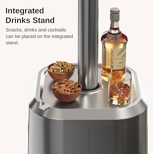 Vista 7 de EAST OAK - Calentador de patio de acero inoxidable para exteriores de 50,000 BTU con diseño de mesa, sistema de protección triple, ruedas