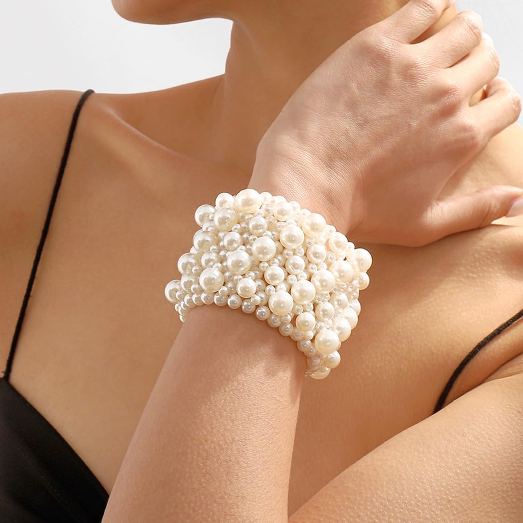 Pearl Bracelets for women White Stretch Pearl Bracelet Jewelry Vintage Pearl Bracelet for Wedding Festival Party - Image 3