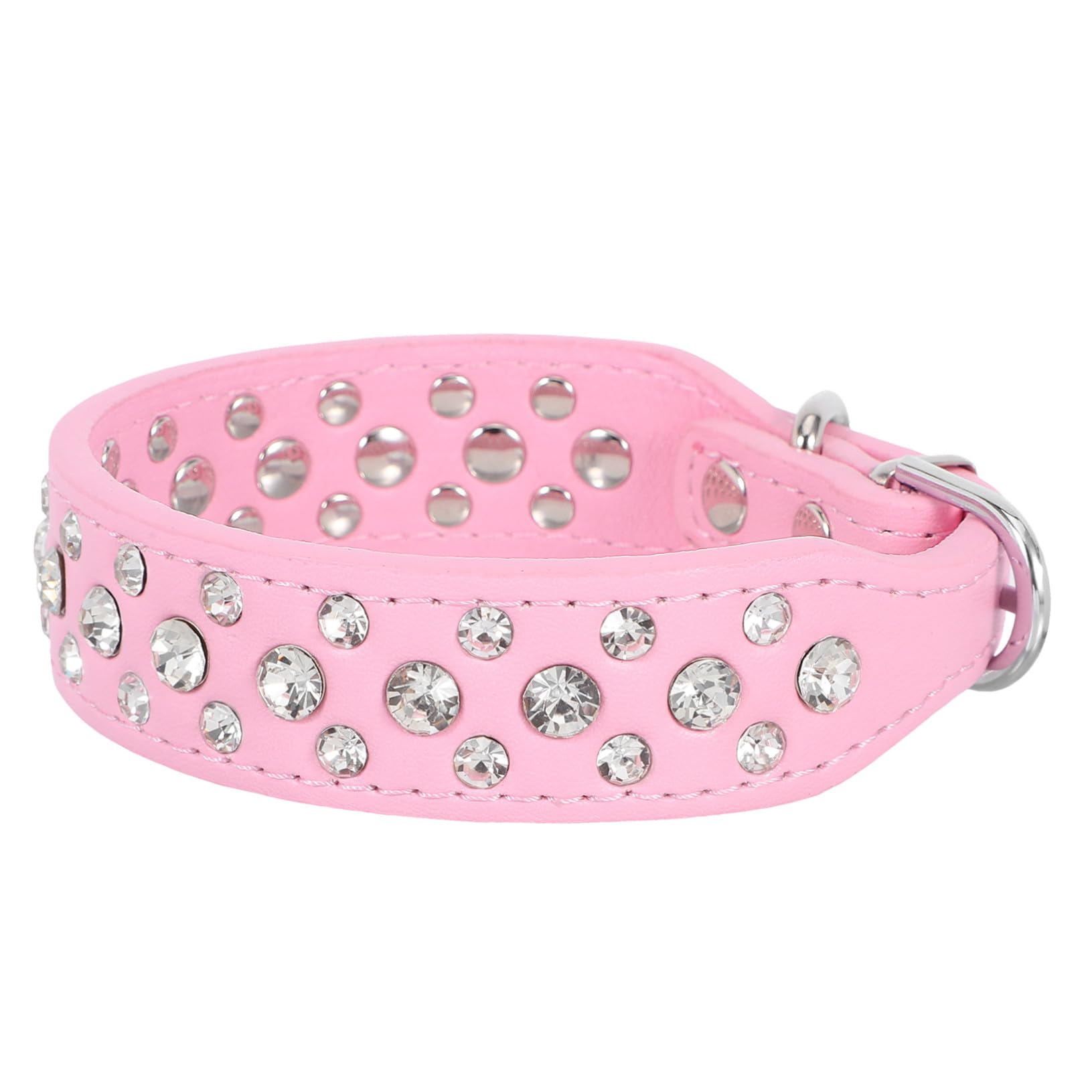 Sosoport Collar para Perros Pequeños y Medianos con Diamantes de Imitación Ajustable Diseño de Tres Brillantes Correa de Piel Sintética Rosa Cómodo y Elegante para Cachorros y Gatitos