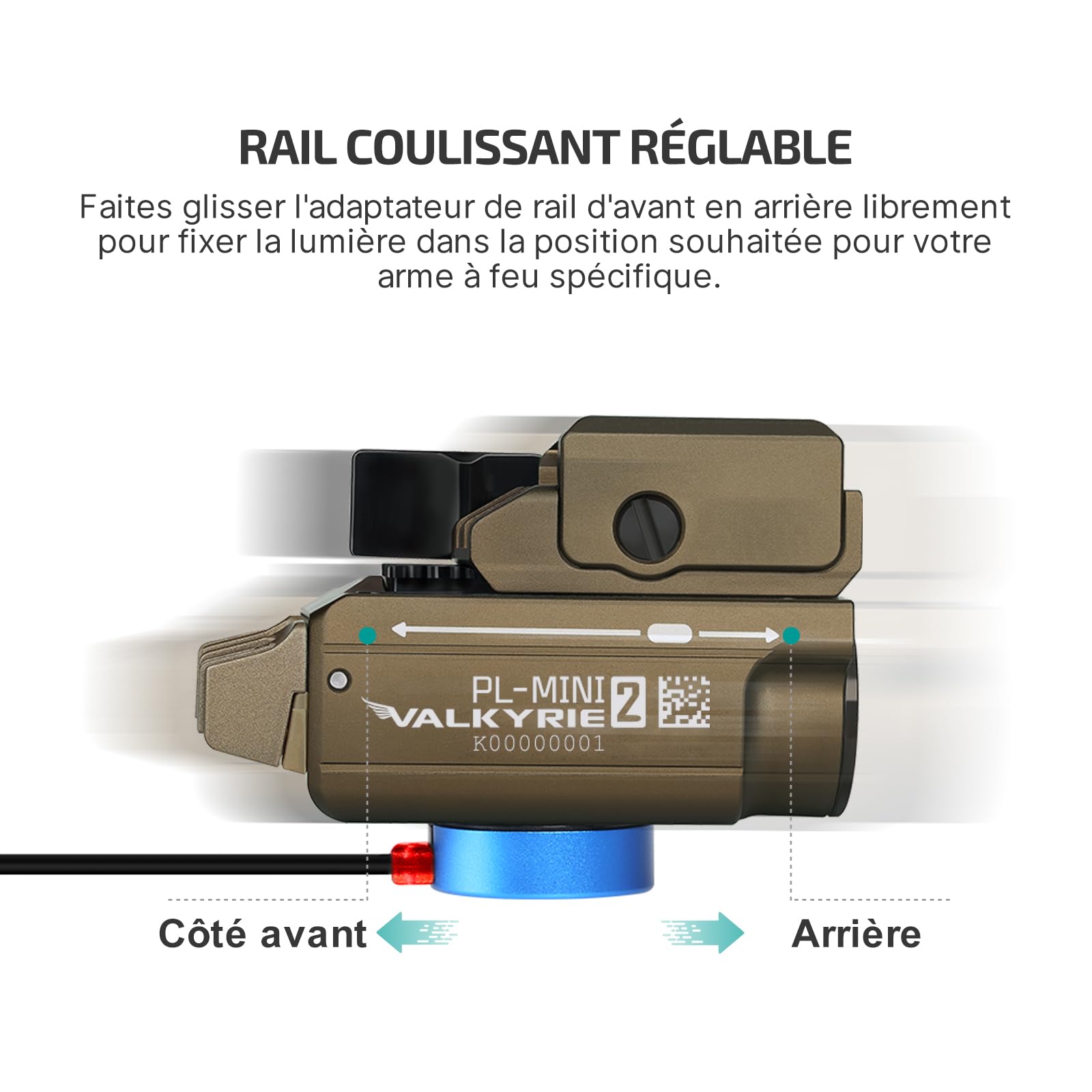 OLIGHT PL-Mini 2 Valkyrie Lampe Tactique Réglable Chargeur Aimanté Puissante 600 Lumens pour Chasse Recherche Compatible avec Picatiny Et GL Noir