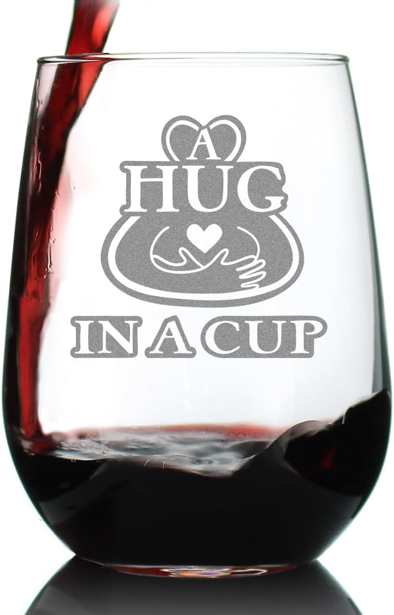 Custom Hug in a Cup - Personalized Stemless Wine Glass Gift - Sympathy Gifts for Comfort and Encouragement - Large 17 Ounce - Customized Wine Glass Gift
