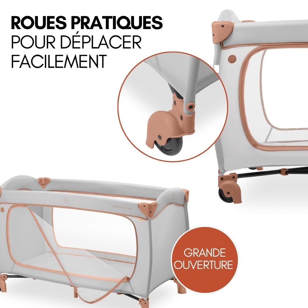 hauck Lot Lit Parapluie Bebe avec Matelas Sleep N Play Go Plus XXL - Inclus Moustiquaire, Alèse, Drap Housse, Sac de Transport, Pliable, Dusty Cork