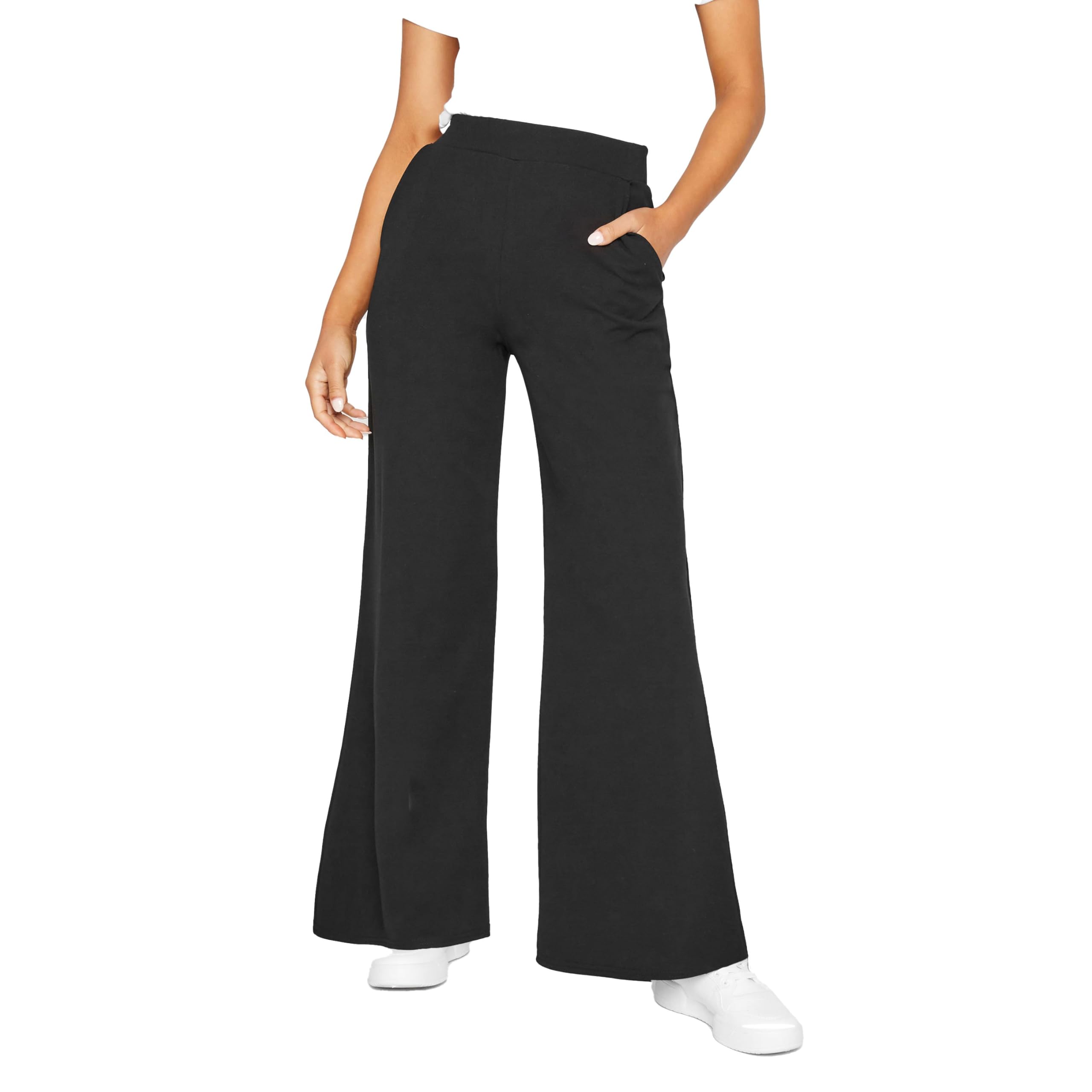 PixieGirl Petite Black Stretch Scuba Wide Leg Trousers Petite