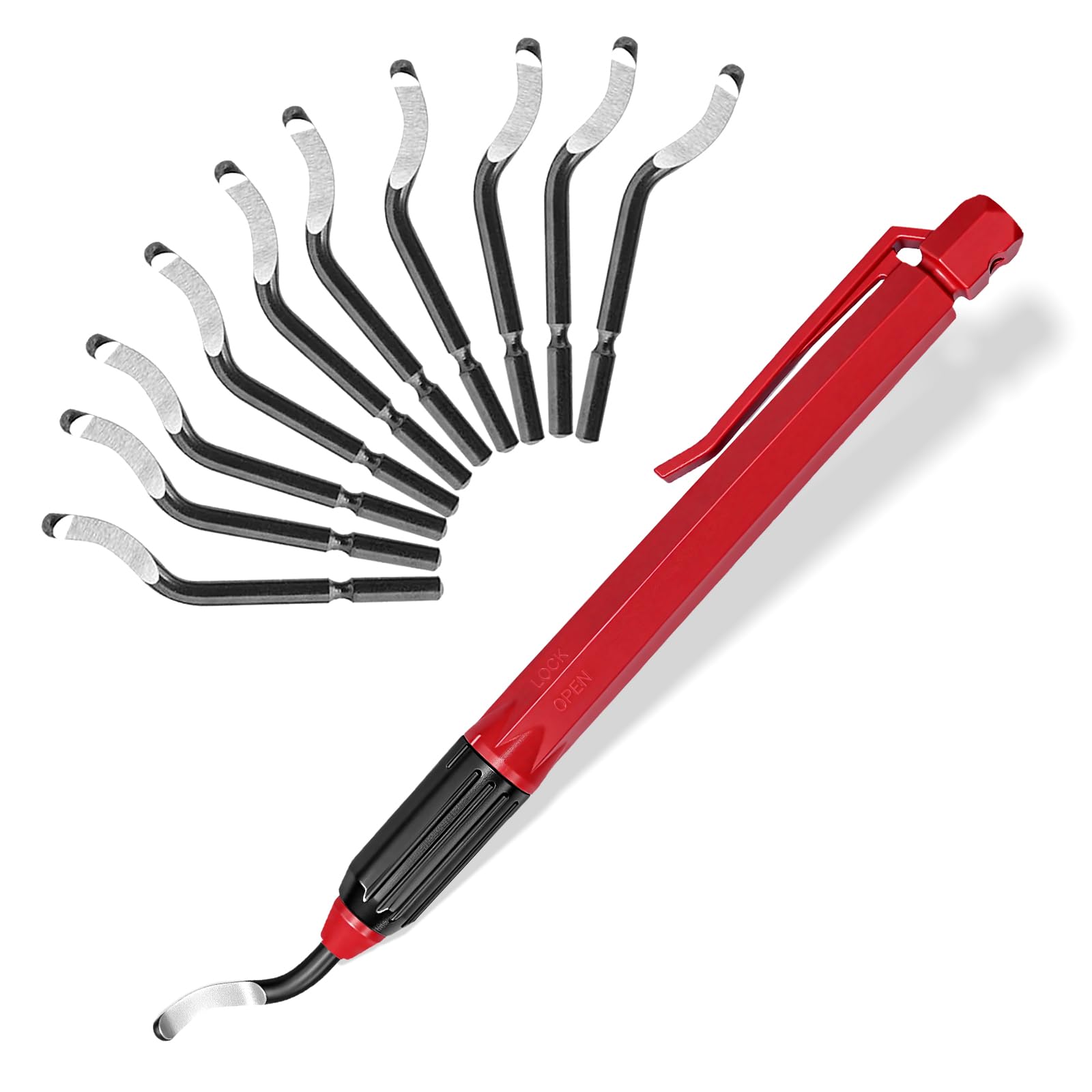 AFA Tooling - Deburring Tool Red Handle with 11 High-Speed Steel M2 Blades, Deburring Tool 3D Printing, Reamer Tool for Metal, PVC, Copper Pipe, Plastic, Resin & 3D Printed Edges