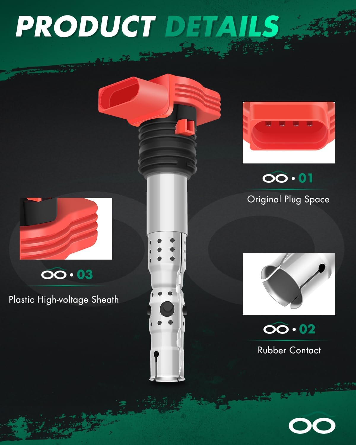 SCITOO Ignition Coil Coils Pack fits for A-udi A6 Q-uattro 3.0L 2002-2004 for A-udi A6 3.0L 2002-2005 for A-udi A4 Q-uattro 3.0L 2002-2006 for A-udi A4 3.0L 2002-2005 UF483 06C905115M set of 4
