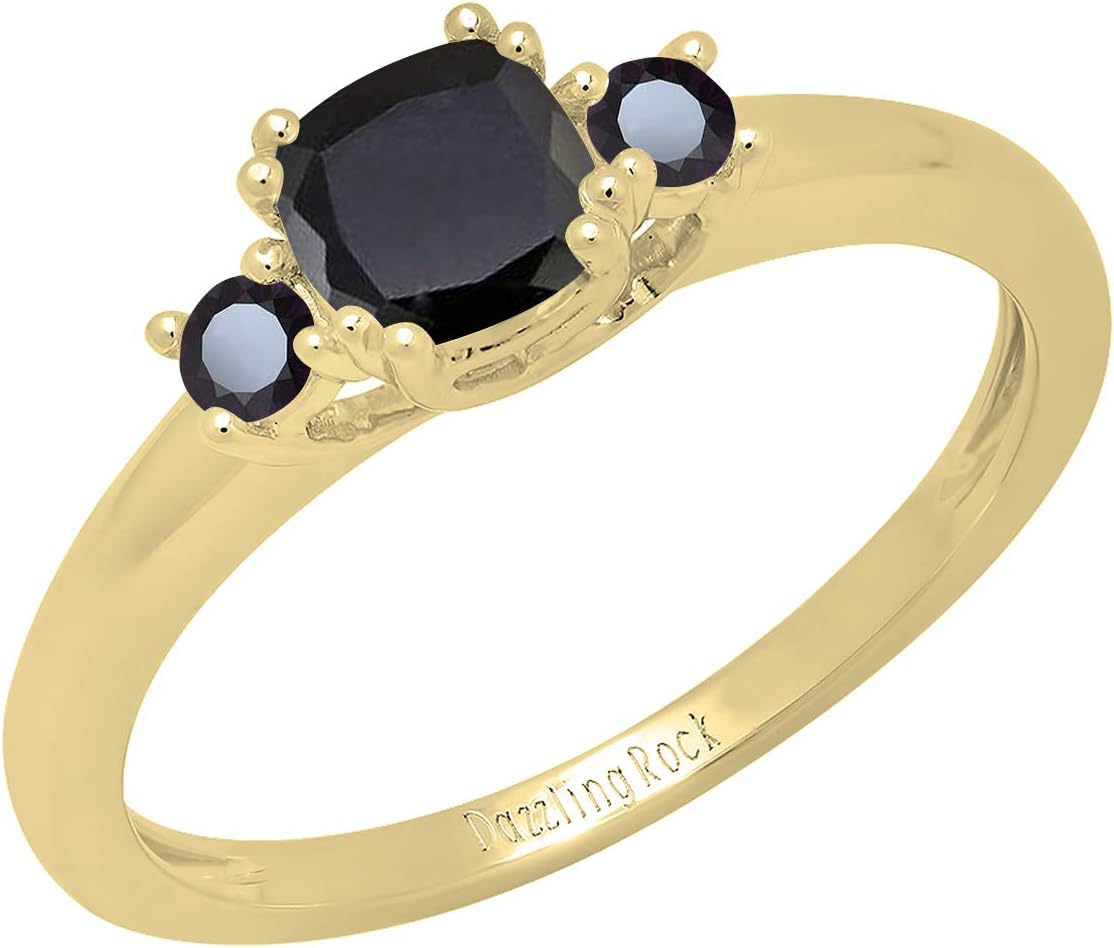 Dazzlingrock Collection 18K Yellow Gold 5 MM Cushion & Round Gemstone Ladies Bridal 3 Stone Engagement Ring