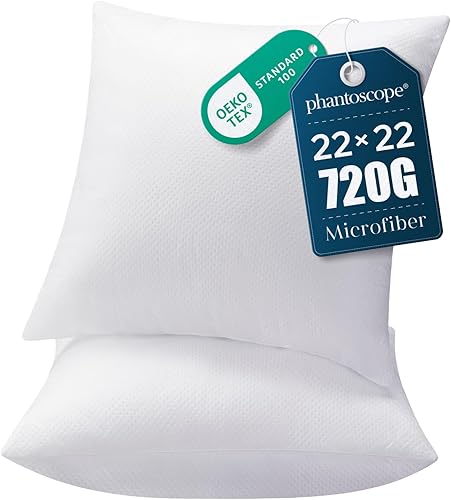 Phantoscope Insertos de almohada, 100% fibra virgen hipoalergénica de poliéster, almohadas cuadradas para sofá, sillón, cama, 56x56 cm (Paquete de 2)