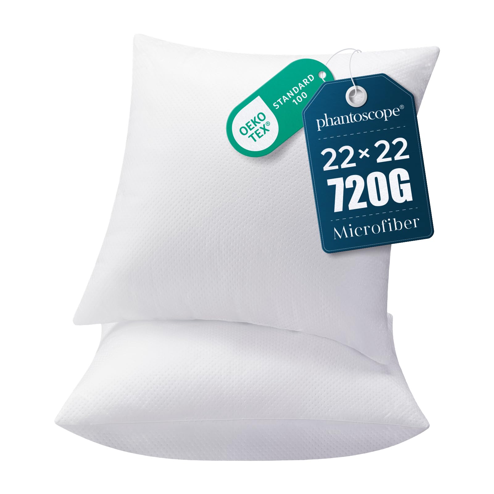 Phantoscope Insertos de almohada, 100 % fibra virgen hipoalergénica de poliéster, almohadas cuadradas para sofá, cama, 22 x 22 pulgadas (paquete de 2)