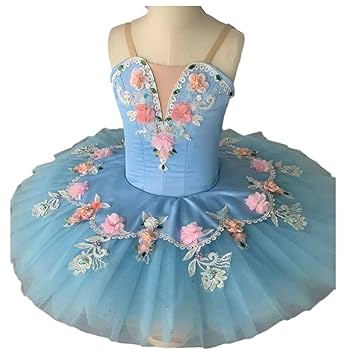 Amazon | バレエレオタードキッズ 女の子 ブルー 花柄 バレエ