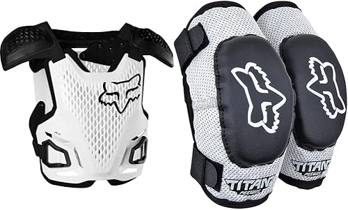Fox Racing Youth R3 - Protector de pecho para motocross, color blanco y codera Peewee Titan, negroplateado, SM