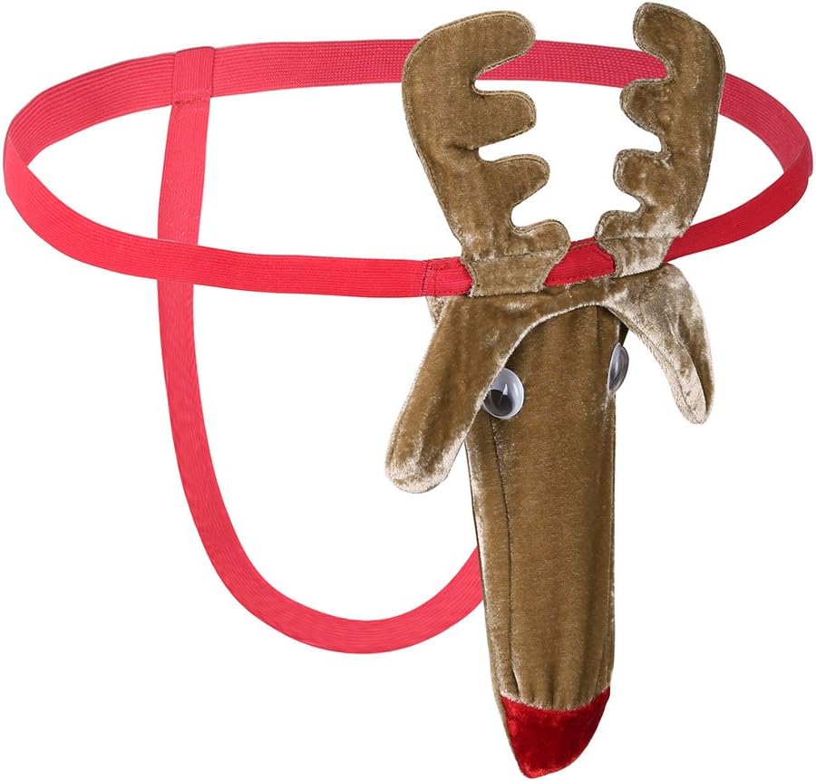 inlzdz Men's Christmas Reindeer Pattern Costume Novelty G-String Thong Underwear Gag Gifts