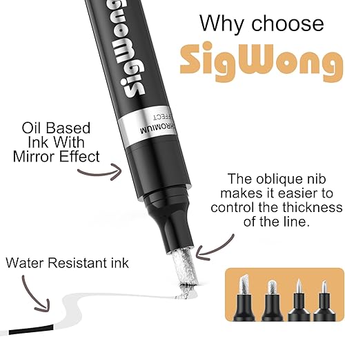 Miniatura 2 de Sig Wong Marcadores cromados metálicos, 4 piezas de pintura cromada permanente plateada, impermeables y brillantes, para pintura de modelos,