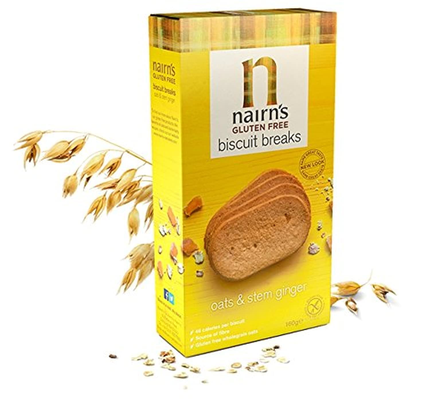 NAIRN'S OATCAKES Gluten Free Biscuits Breaks Oats & Stem Ginger ,160g