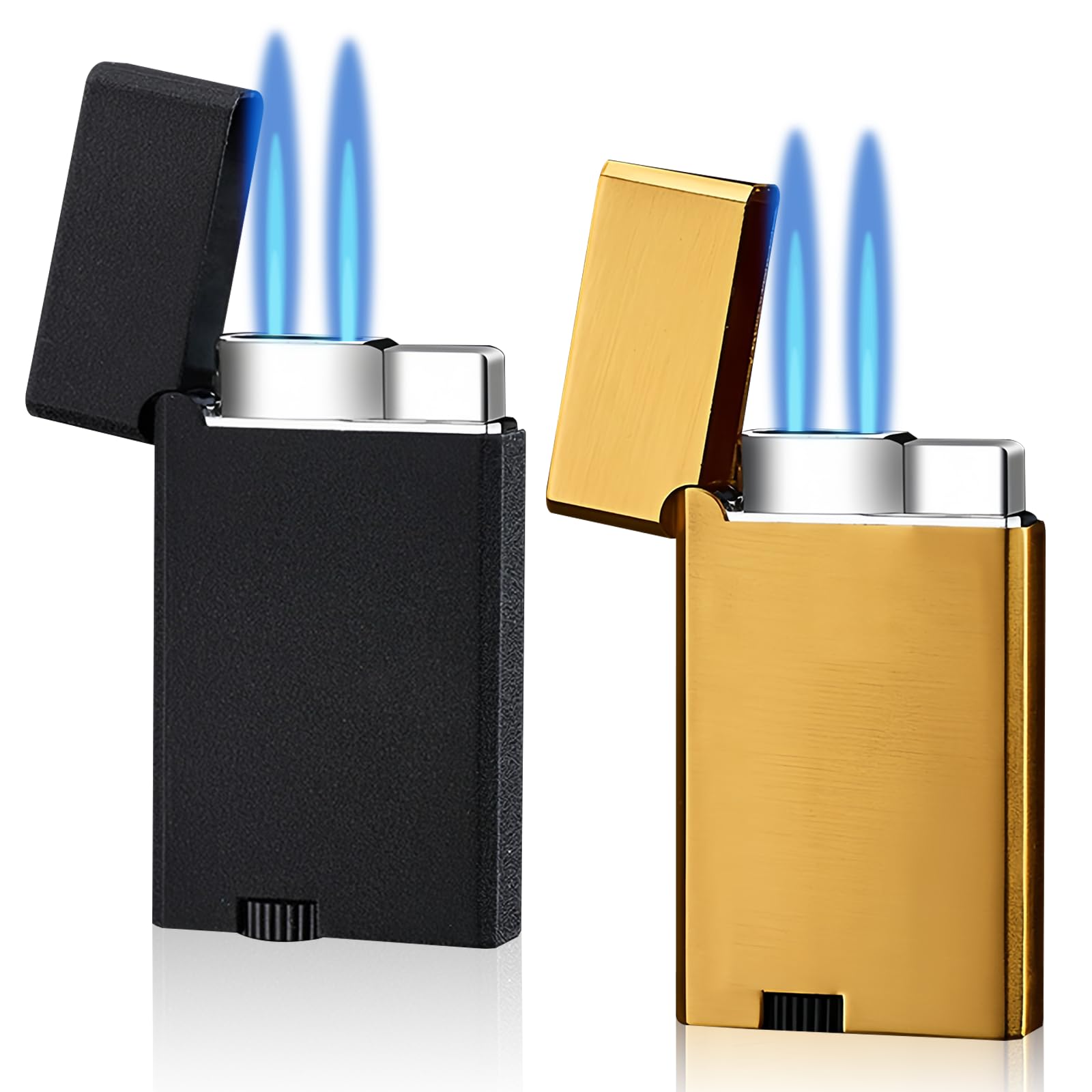 Lot De 2 Briquets Tempête Jet Flamme Rechargeables - Coupe-Vent Métal Pour Homme - Gris