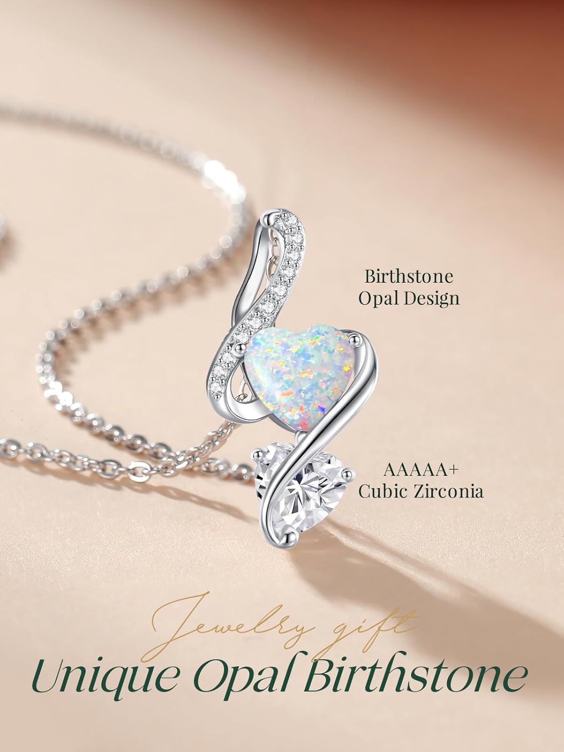 LOUISA SECRET 925 Sterling Silver Opal Birthstone Necklace, Unique Tiny Double Heart Pendant Jewelry, Engraved with "S925 I Love You" Best Birthday Gift for Women Wife Girlfriend Mom Her, Christmas Day Valentine's Day Anniversary Mother's Day - Image 7