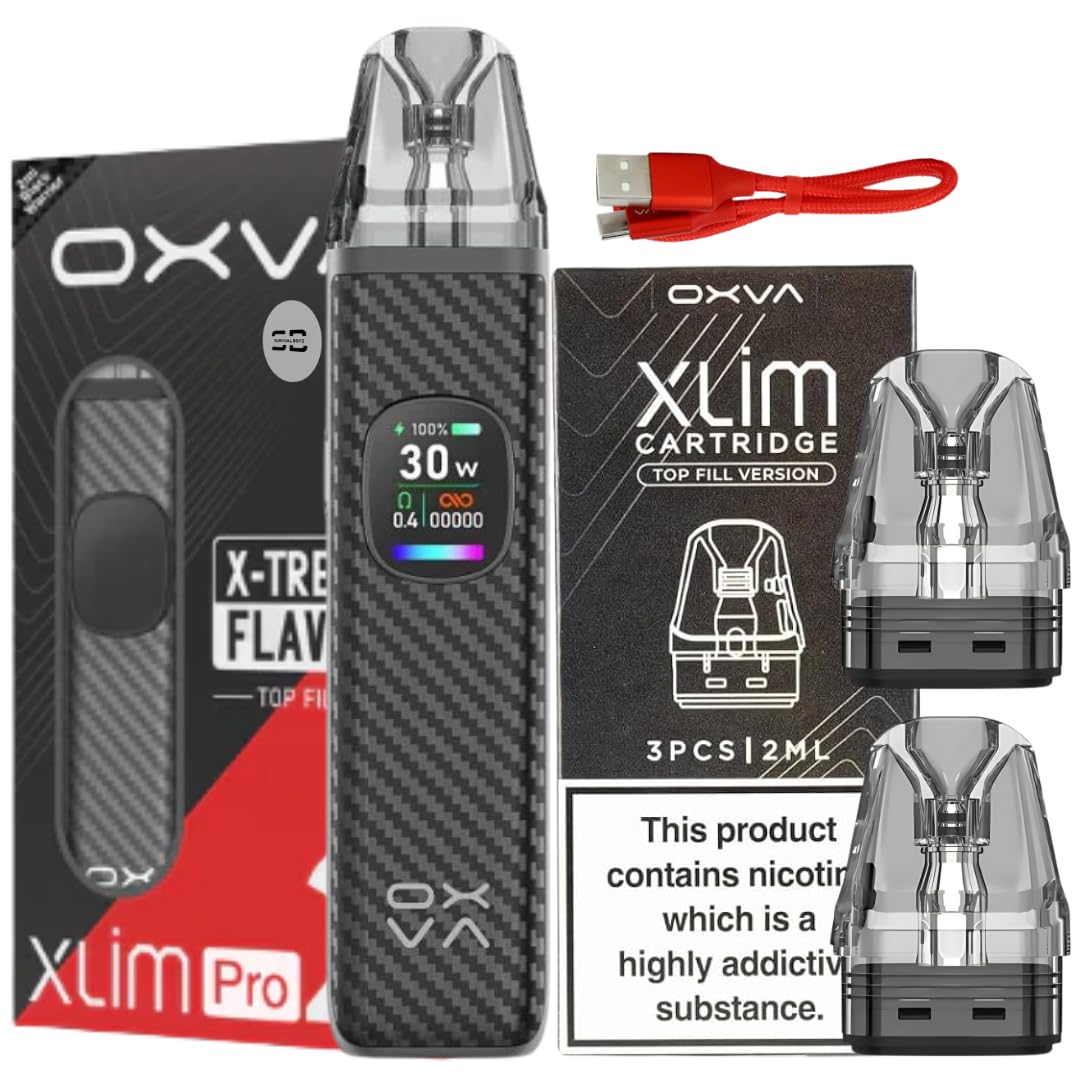 Oxva Xlim Pro 2 Pod Kit [Black Warrior + 3 Pack Xlim Pods 0.6] - Available in 24 colours, 2A Fast Charge, 1300mAh Battery, 0.56" Ultra-HD Color Screen - No Nicotine