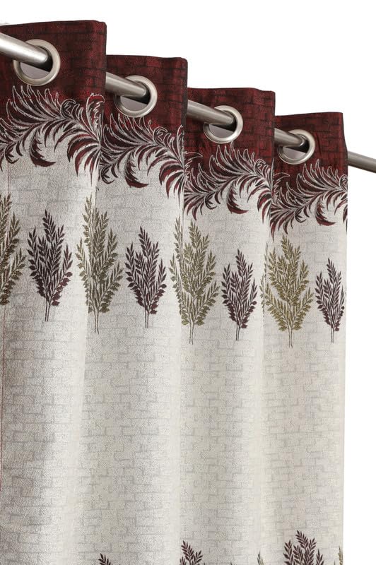 Image of Exporthub Jacquard Jute Curtains 9 feet Long Set of 2 Piece Maroon Room Darkening Eyelet Long Door Curtain - for Living Room and Bedroom (EHSPR976 94)