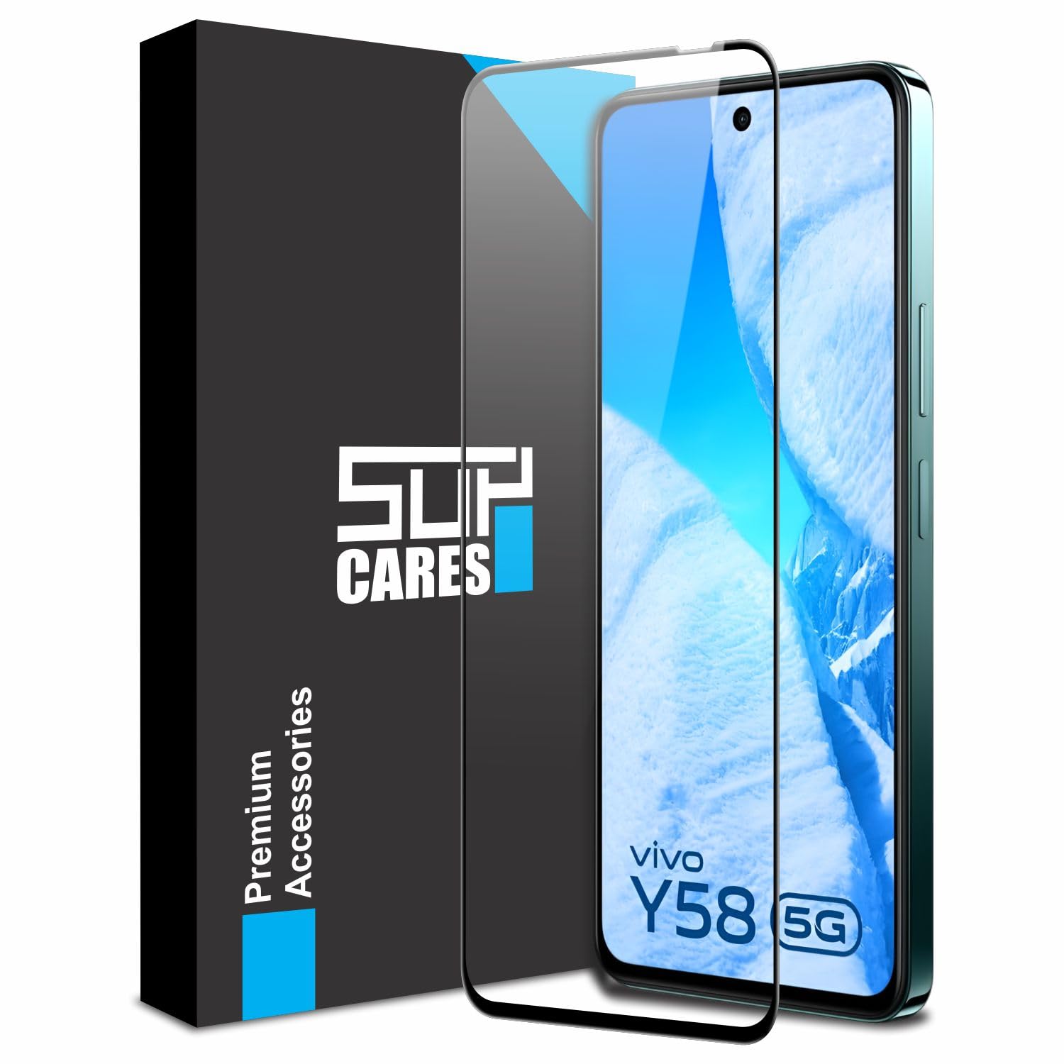 SupCares Tempered Glass for Vivo Y58 (6.72 Inch) With Installation Kit | 9H Edge to Edge Screen Protector | Black