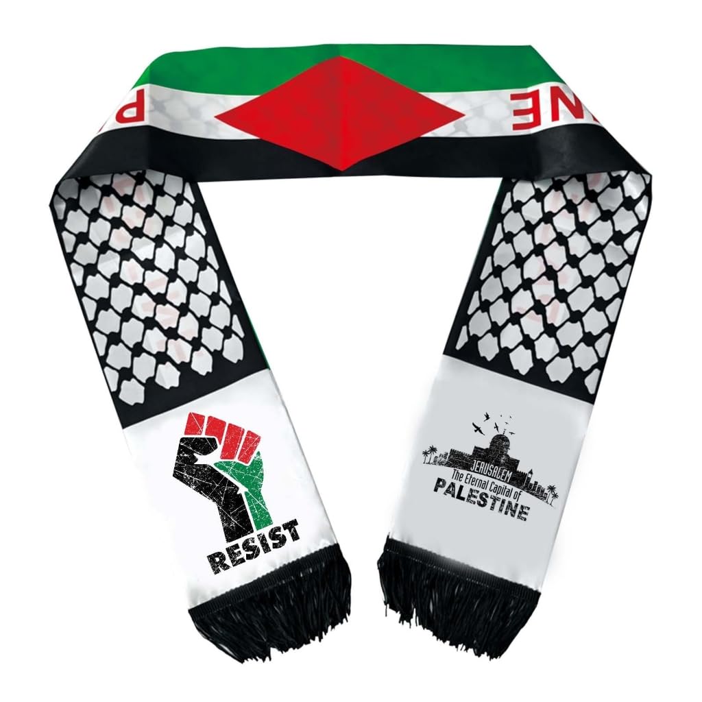 Elnwnnkc Printed Palestine Flags Scarf for Formal Event National Flags Fringed Neck Scarf Satins Sash Multiuse
