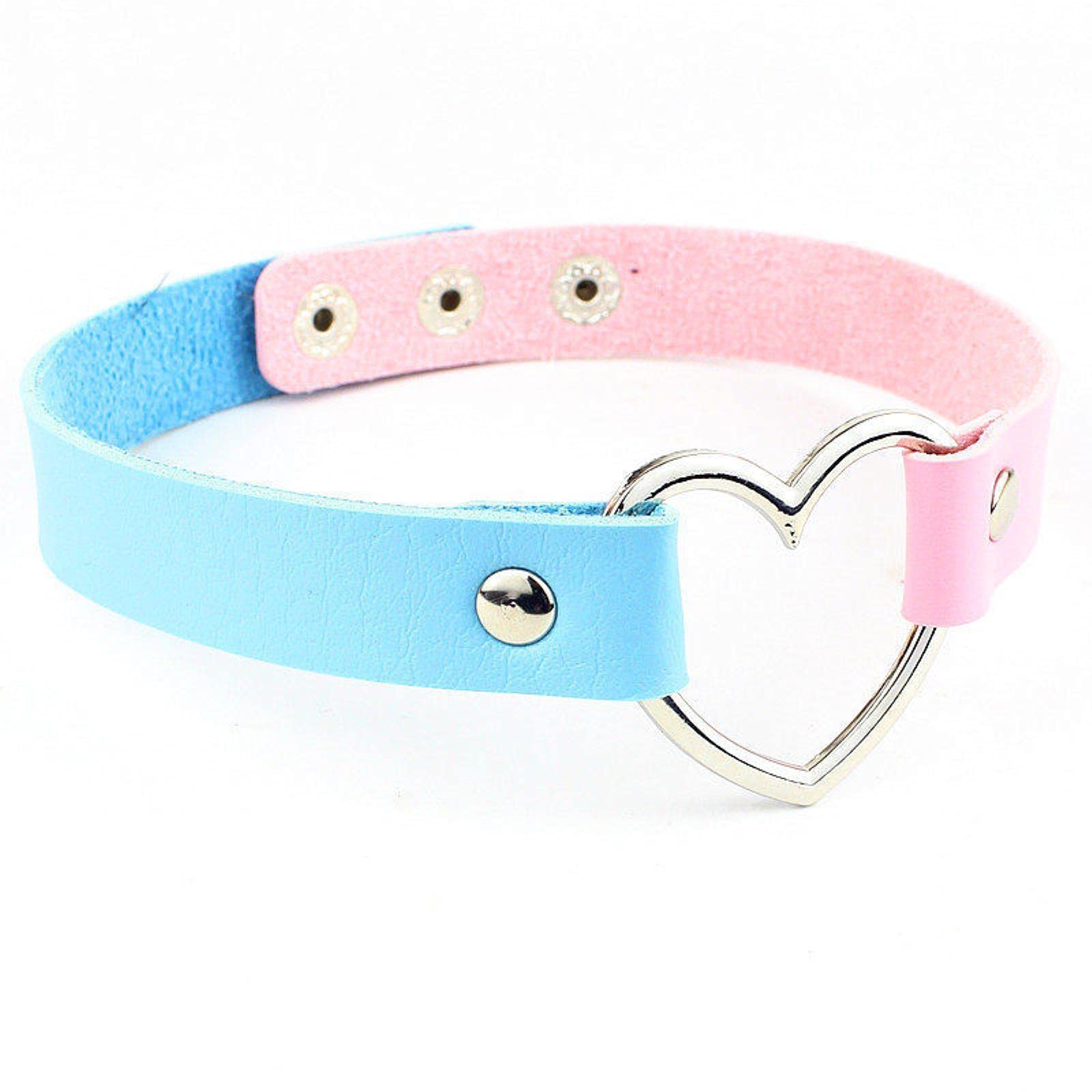 Qiandi - Collana girocollo realizzata a mano in pelle PU con rivetto a forma di cuore, stile gotico punk