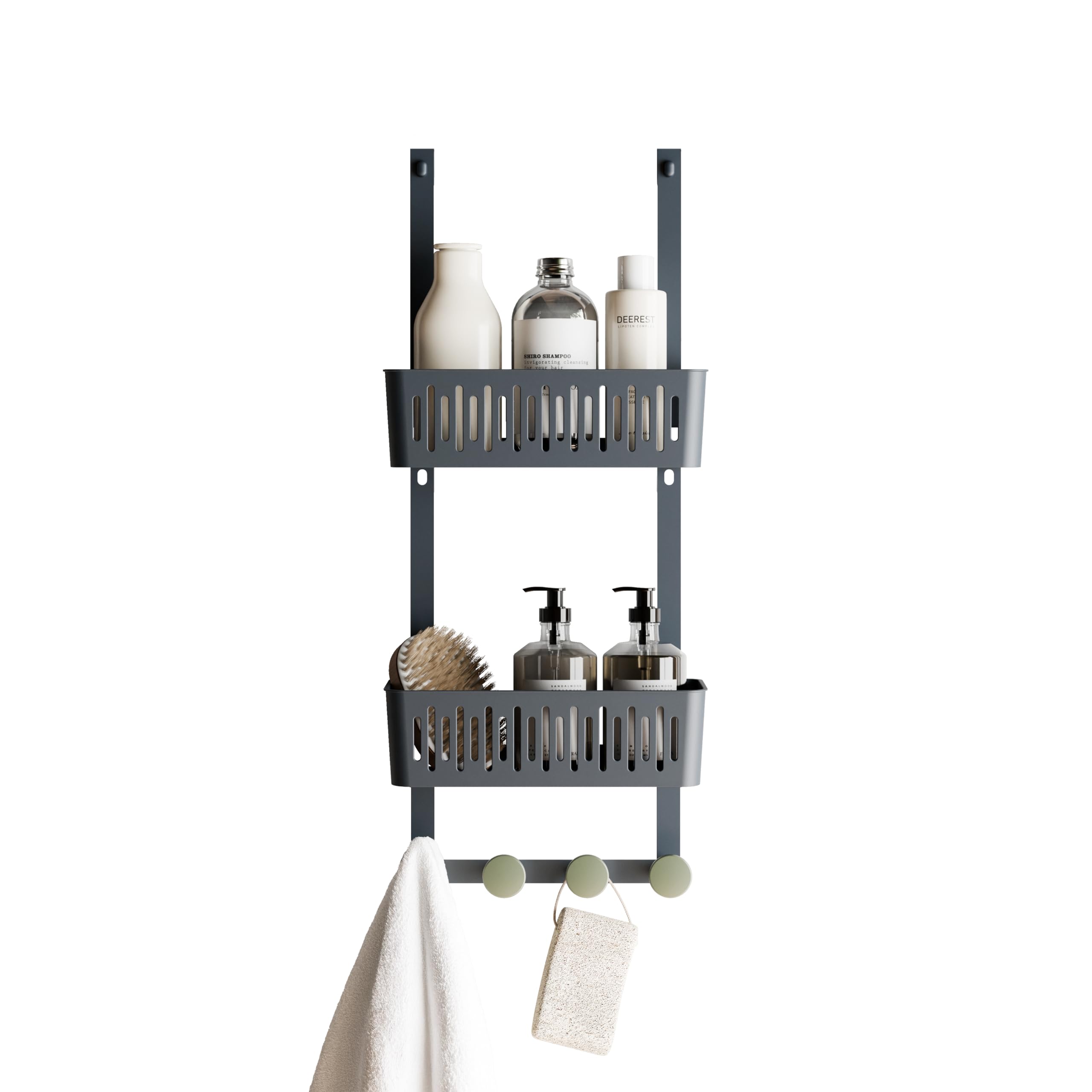 Zenna Home SnugFit Over the Door Caddy Organizer with 2 Storage Baskets and 4 Hooks Over Door Hanging
