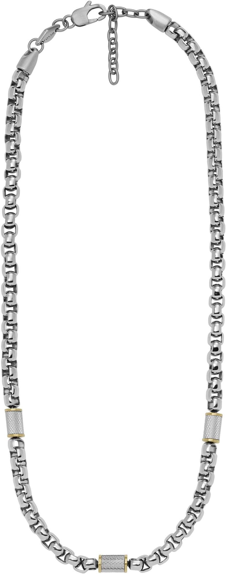 Fossil Necklace for Men , Total Length: 45.72cm + 5.6cm Gold, Silver Stainless Steel Necklace, JF04145998