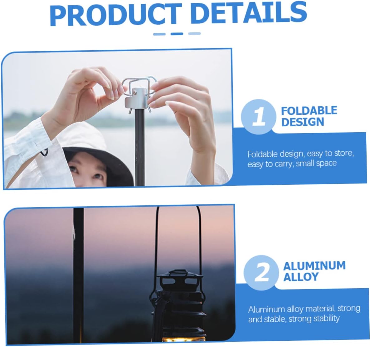 Outdoor Folding Lamp Rack Camping Light Stand Hooks Aluminum Alloy Sturdy and Portable Heavy Duty for Led Lanterns