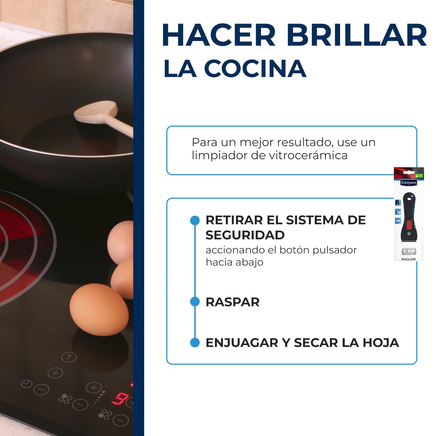 STARWAX – Rascador para placas de vitrocerámica e inducción con cuchilla de recambio de acero inoxidable – Elimina restos de comida y grasa quemada – No raya