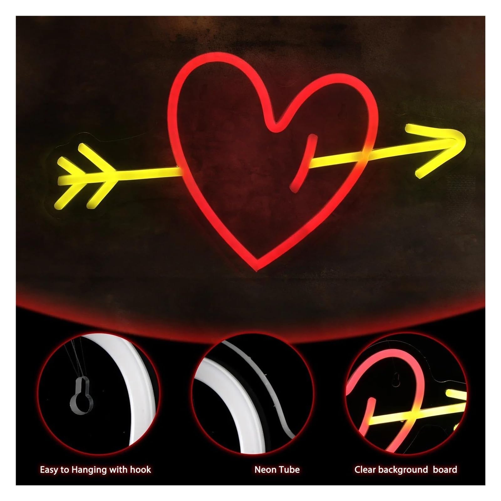 Wiszące neony artystyczne Czerwone Serce Neon LED Arrow Piercing Light Do Sypialni Salon Urodziny Ślub Walentynki Party Decor