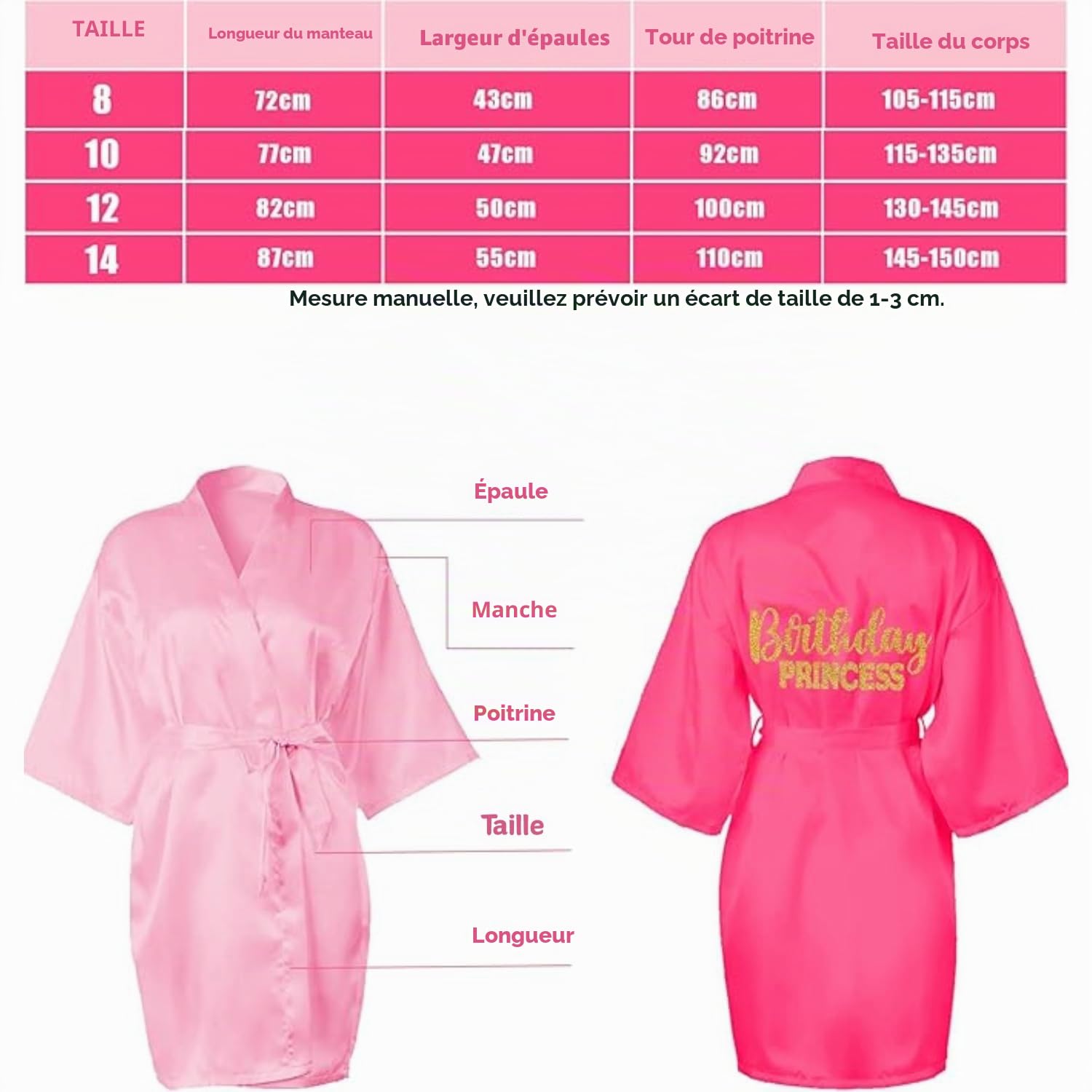 Lot de 7 robes d'anniversaire en satin pour filles et femmes - Robe de princesse - Pour fête spa, Rose, 10 ans