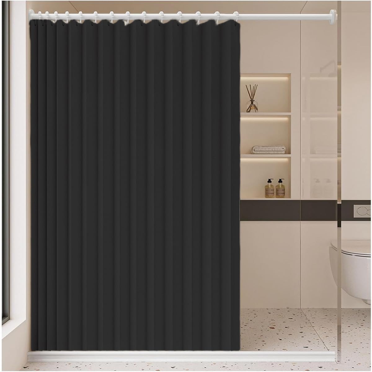 Single tree forest Magnetic waterproof foldable shower curtain, protect privacy, suitable for home partitions, bathrooms.- W160xH200cm-Black
