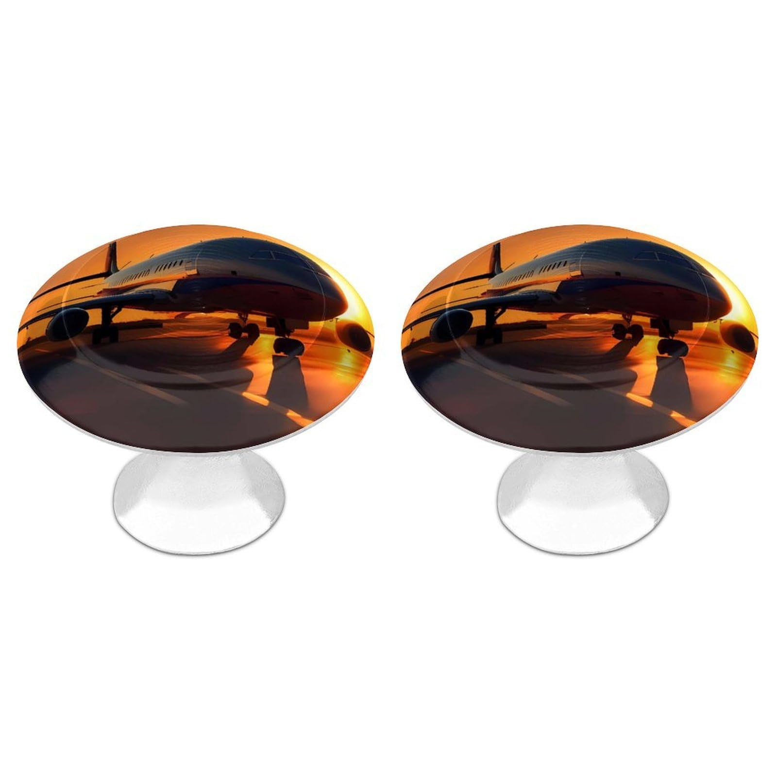 QMNLKH Airplane at Sunset Cabinet Knobs for Home, Round Drawer Pulls for Kitchen, Personalized Cupboard Handles with Screw, Fashion Dresser Knobs for Office, Drawer Handles, 2 Packs