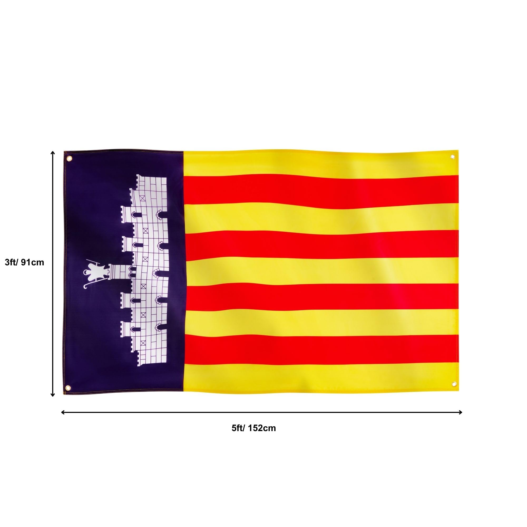 Runesol Mallorca Flag, 91x152cm, 3ft x 5ft, 4 Grommets, Eyelet In Every Corner, Spanish Regional, Mallorcan, Majorca, Premium - Image 2
