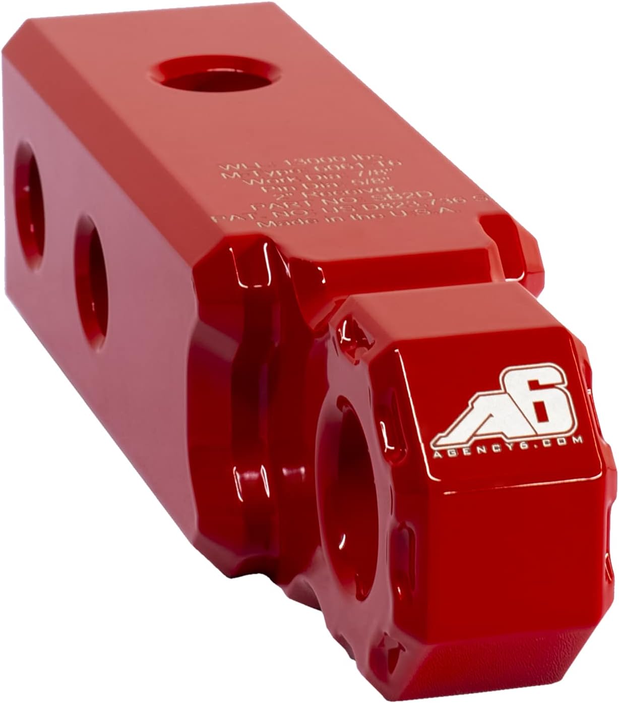 Agency 6 Recovery Shackle Block 2" (Double Hole) - Powder Coated RED - Hitch Receiver Fits 2 inch Hitch - Proudly Made in The USA with US Certified Materials