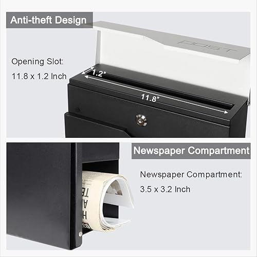 Miniatura 15 de Jssmst - Buzón con cerradura montado en vertical en la pared - Buzones con cerradura de llave de gran capacidad, 14.3 x 4.1 x 11.8 pulgadas