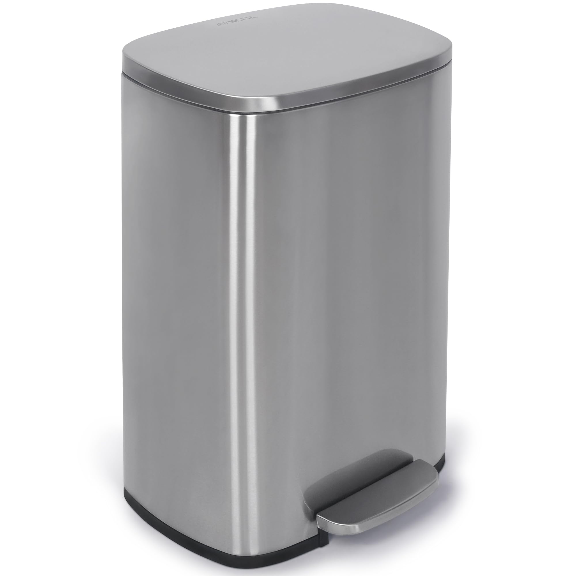 NETTA 50L Kitchen Bin - Large Stainless Steel Pedal Bin with Soft Close Lid & Inner Bucket - Smudge Resistant Rubbish Bin - Brushed Steel Waste Bin for Home, Office & Living Room - Silver