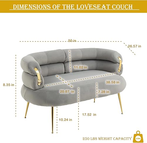 Miniatura 7 de Sofá biplaza pequeño de terciopelo de 50 pulgadas de ancho, mini sofá tapizado con respaldo curvo, moderno sofá de 2 asientos con patas de metal