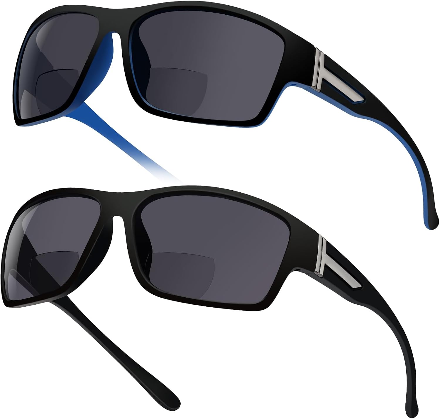 2 Pack Bifocal Sunglasses for Men with Built-in Readers, TR90 Frame UV400 Protection Wrap Around Reading Sun Glasses for Outdoor Sports, Driving & Fishing(2.75x)