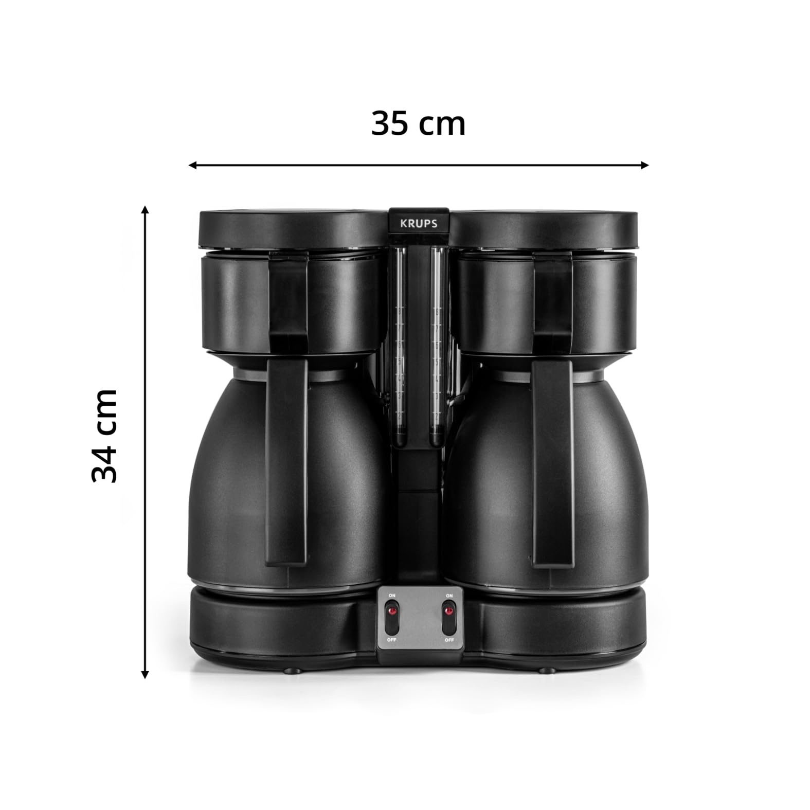 KRUPS Duothek Thermo Filterkaffeemaschine, zwei separate Isolierkannen und Brühvorgänge, sehr gute Isolierleistung, Ein-und-Aus-Schalter mit Kontrolleuchten, 2 x 8 Tassen, Schwarz, KT8501