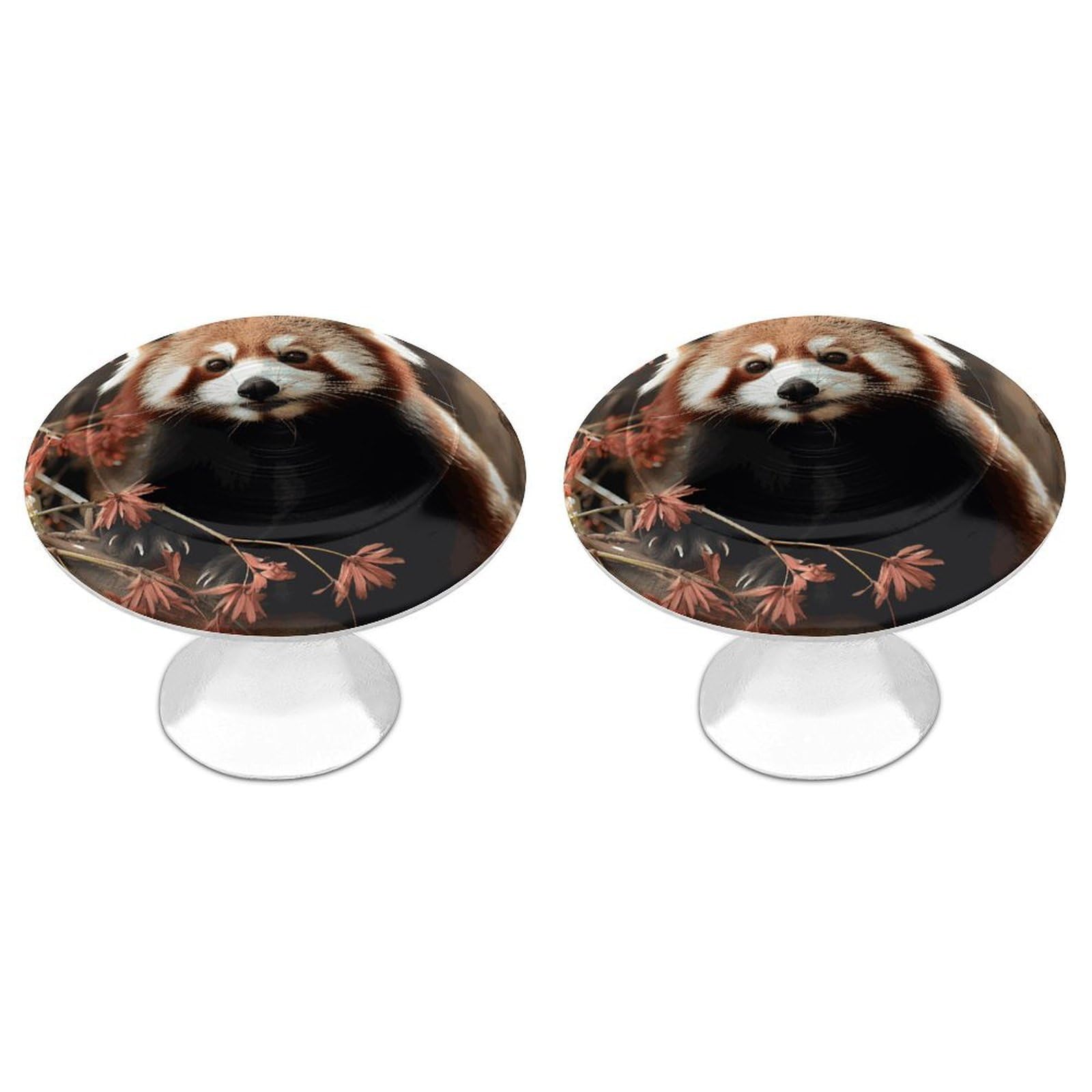Fekiloot Style Red Pandas Cabinet Knob 2 Pack Mini Round Drawer Pulls Stainless Steel Dresser Drawer Knobs Kitchen Drawer Hardware For Bathroom Dresser Closet Door Knobs