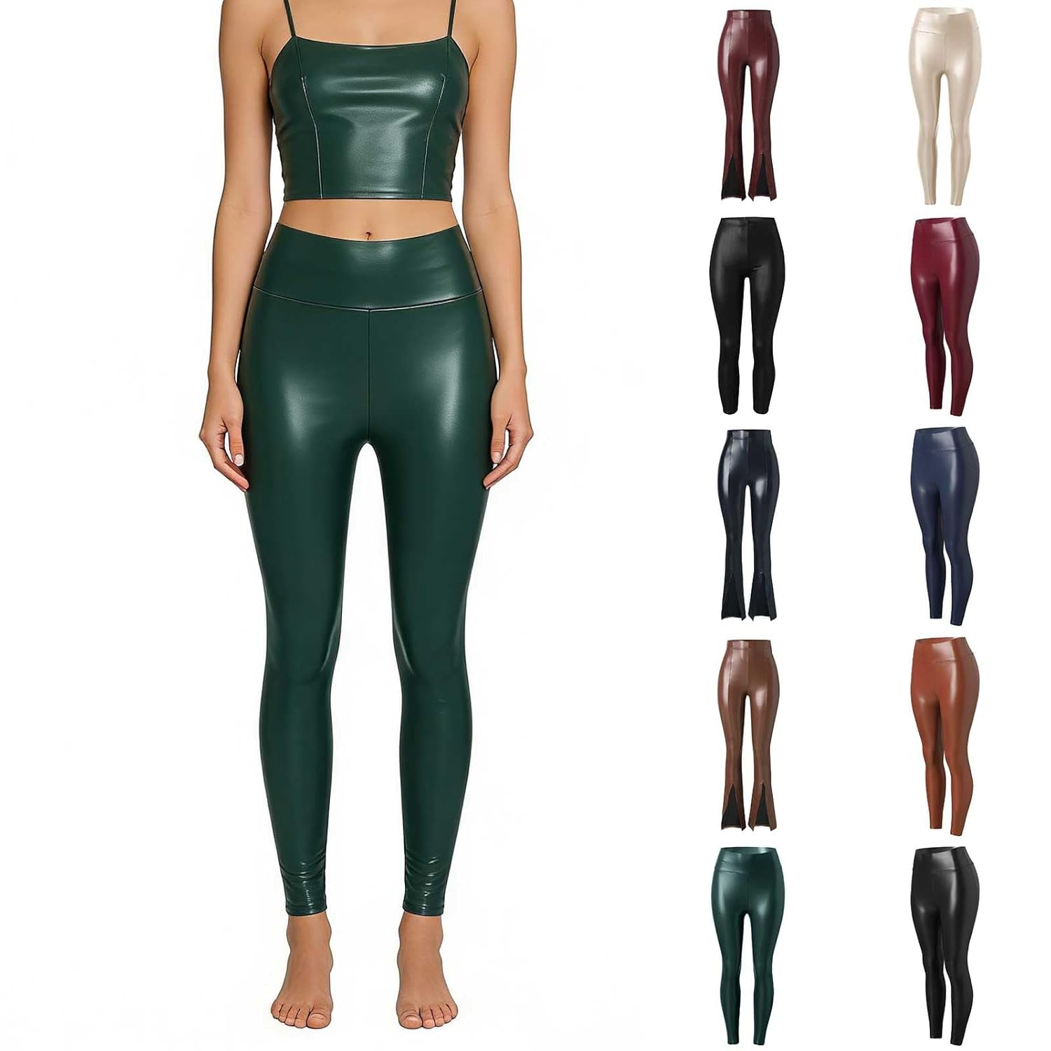 Women High Waisted Faux Leather Leggings Butt Lifting Stretchy PU Pants Sexy Tights for Casual Hip Hop