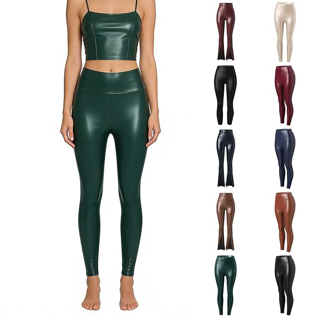 Women High Waisted Faux Leather Leggings Butt Lifting Stretchy PU Pants Sexy Tights for Casual Hip Hop