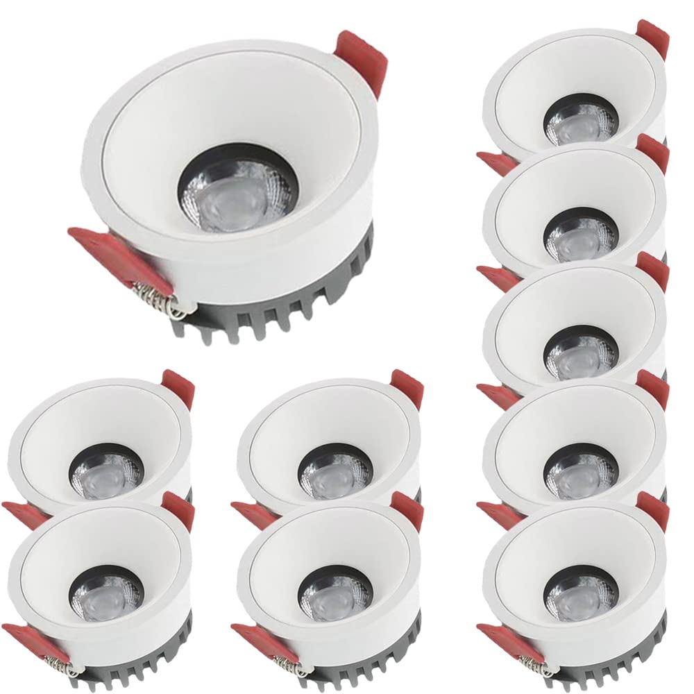 ASerZenith 10 Pcs Led Downlight Round Aluminum Baffle Trim Deep Anti-Glare Spotlights Adjustable Eyeball Led Recessed Lighting 3000K | 4000K | 6000K,Simple Retrofit Installation,10W-6000K